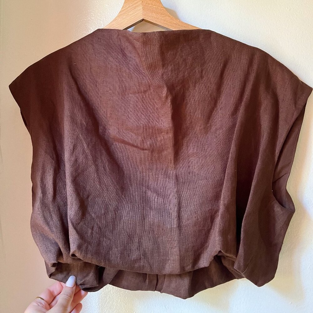 DISSH Linen Bubble Hem Linen Top - Chocolate Brown - Size US 4 - NWOT